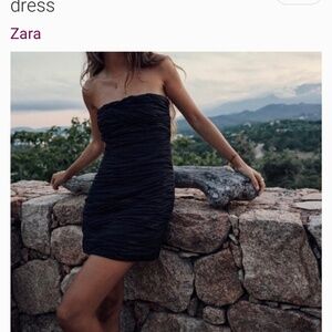 Zara black draped linen blend mini dress